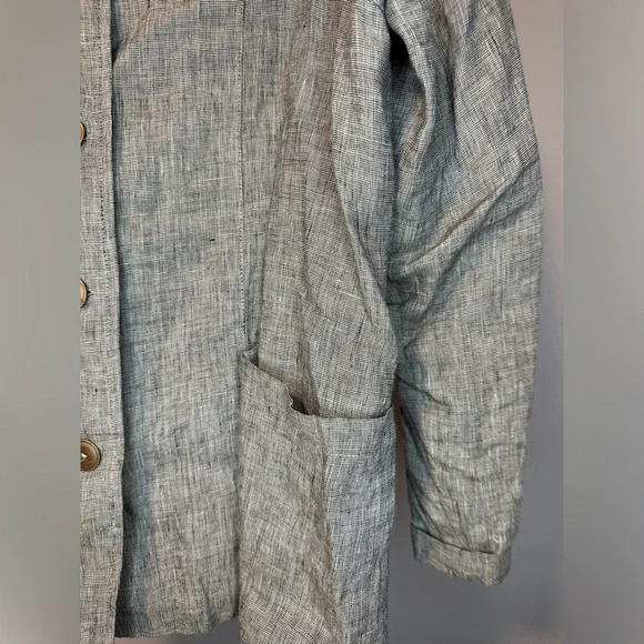 FLAX Linen Shirt Gray Lagenlook Jacket Top Pockets Long Sleeves Sz M Sustainable - Picture 4 of 5